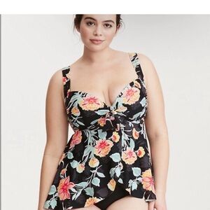 Torrid Black Floral One-Piece Swimsuit